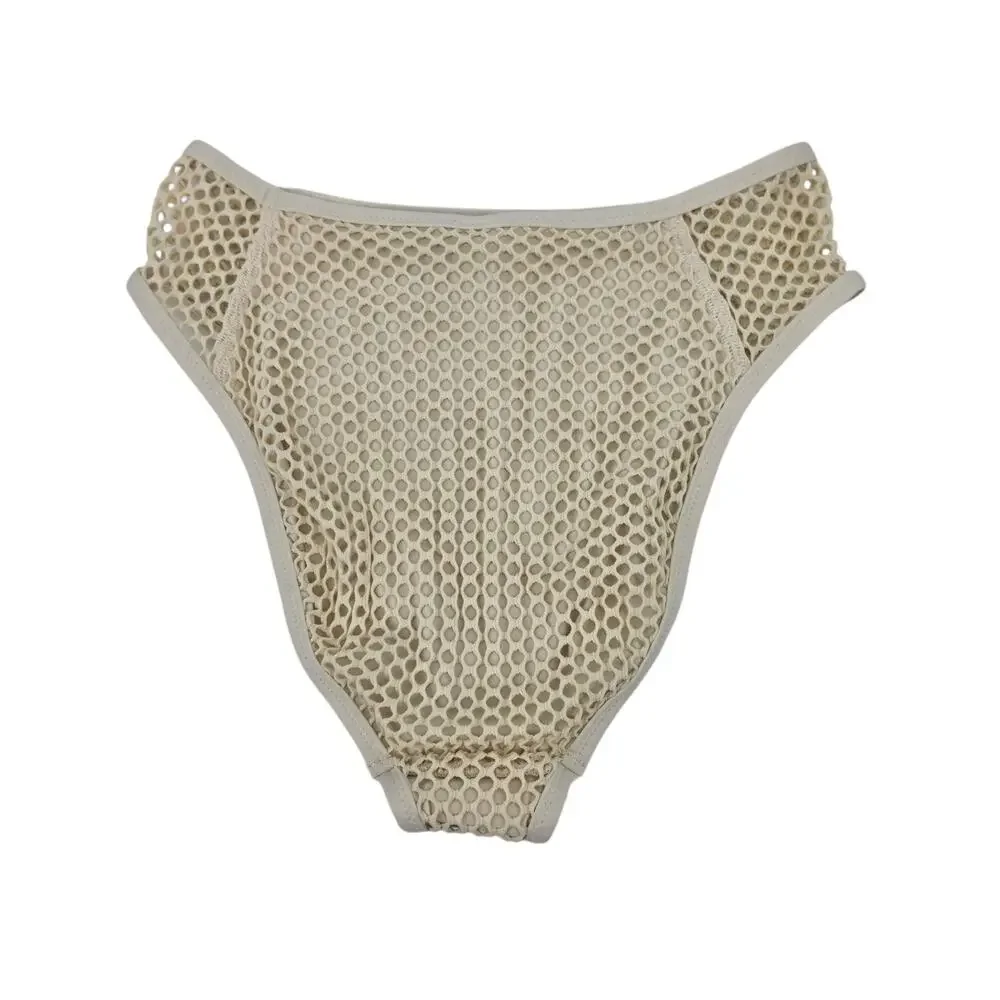 NWOT Robin Piccone Ecru Ivory Pua Fishnet High Waisted Bikini Bottoms Size L